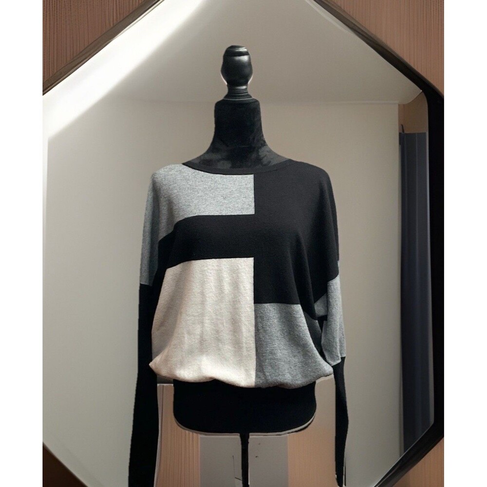 Aeda Black, Gray And White Women Sweater With Dolman Sleeves